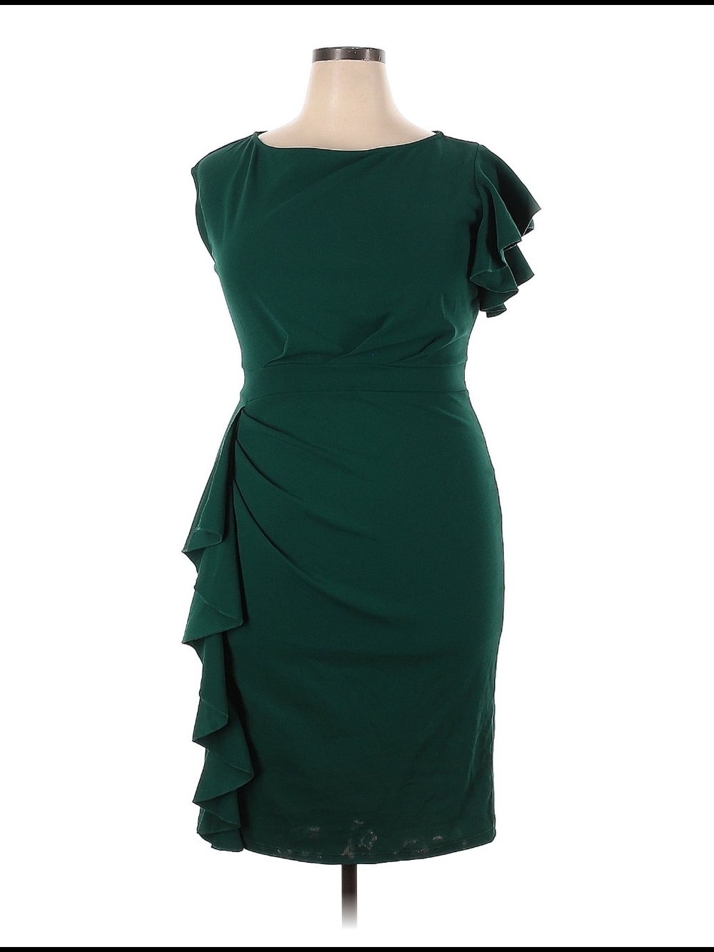 Chic Deep Green Ruffle Midi Dress